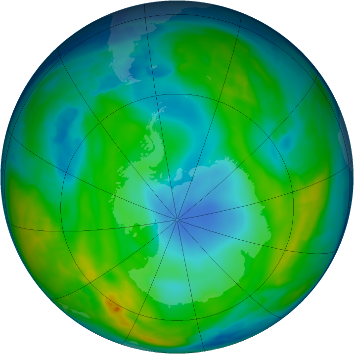 Antarctic ozone map for 08 June 2015